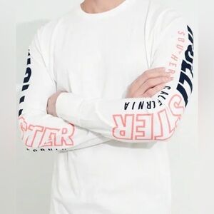 Hollister White Long Sleeve Tee with Bold Sleeve Print